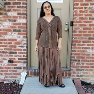 FLOWER Top Asymmetrical Skirt Embroidered Medieval Rennfair Cosplay Set Fairy